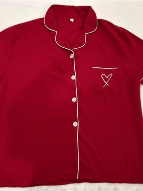 Women’s Red Button-Front Pajama Top with Contrast Piping
